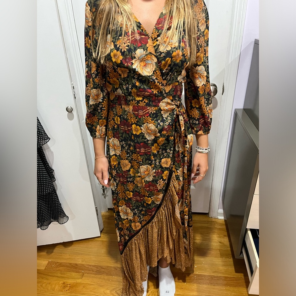 Farm Rio x Anthropology Madrid Wrap Floral Ruffle Maxi Dress  XS
